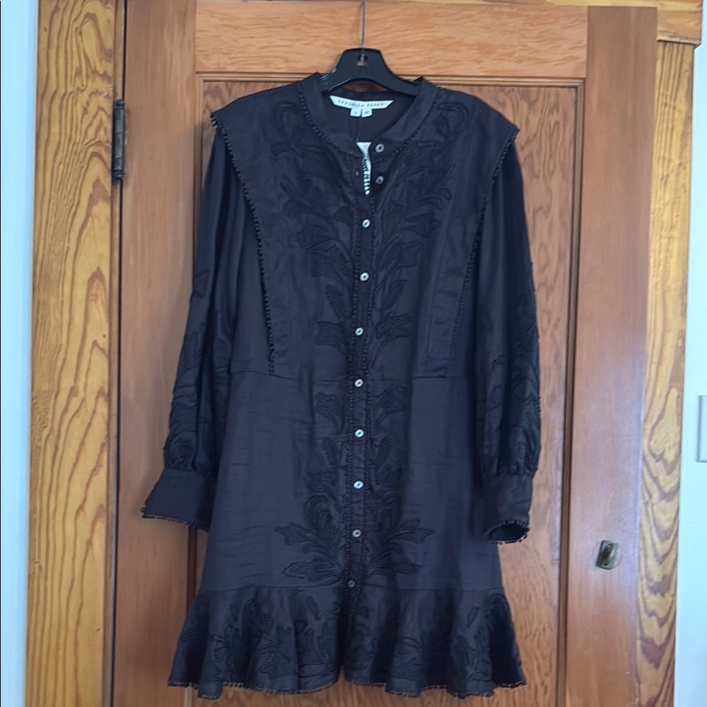Veronica Beard Black Ruffled Bishop Sleeve Dress